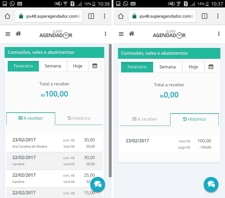 Novidade: Tela de comissões a receber visão do funcionário.
