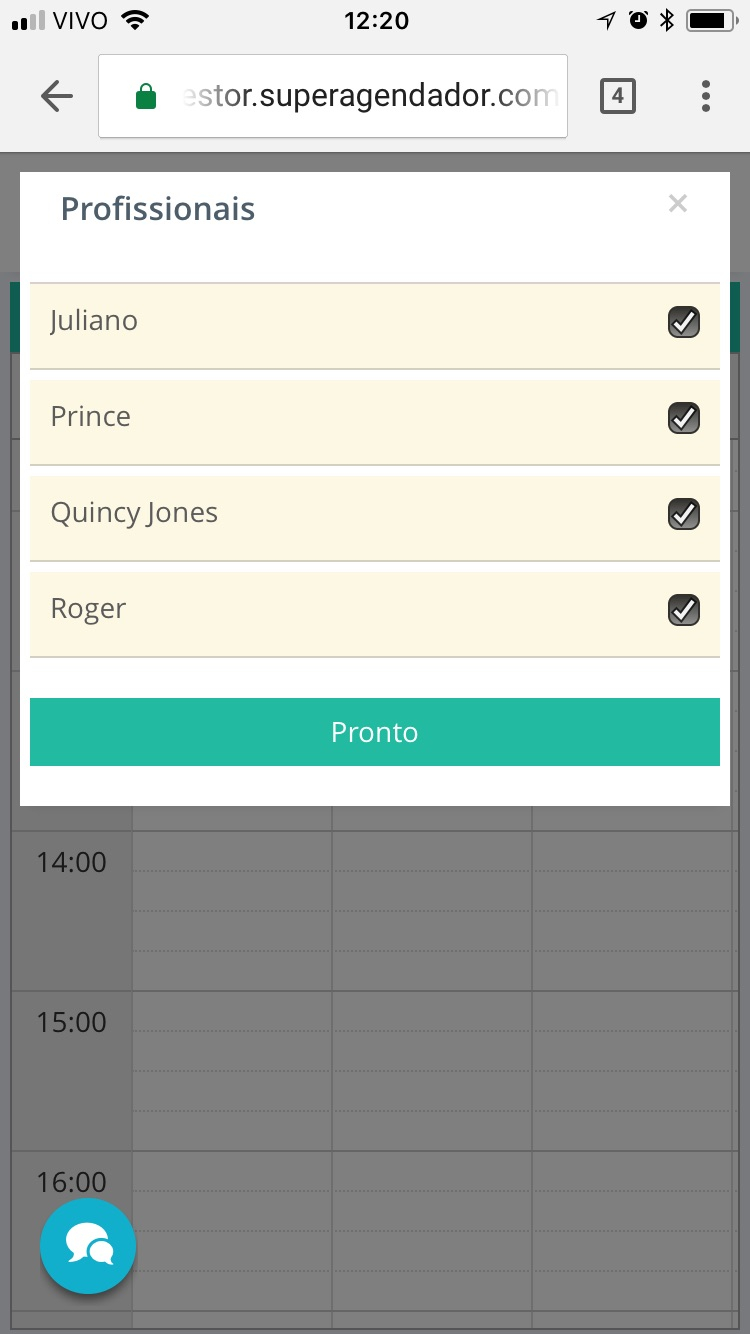 MOdal de Seleção de Profissionais